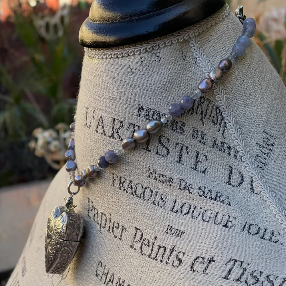 Artisan-Made OOAK Cupid Antique Hearts & Roses Iolite Pearl Labradorite Necklace